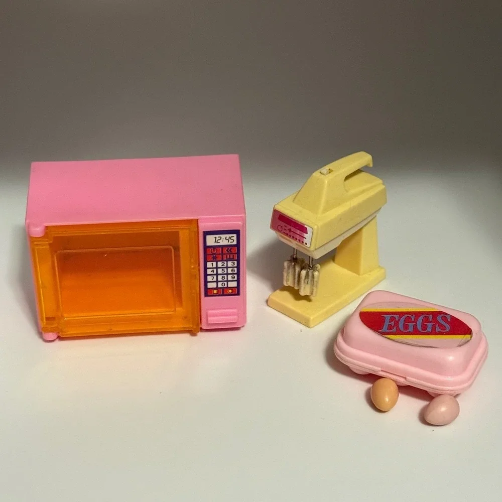 Vintage Barbie Dream‎ House Toy Kitchen Set Pink Microwave Mixer Egg Lot Carton